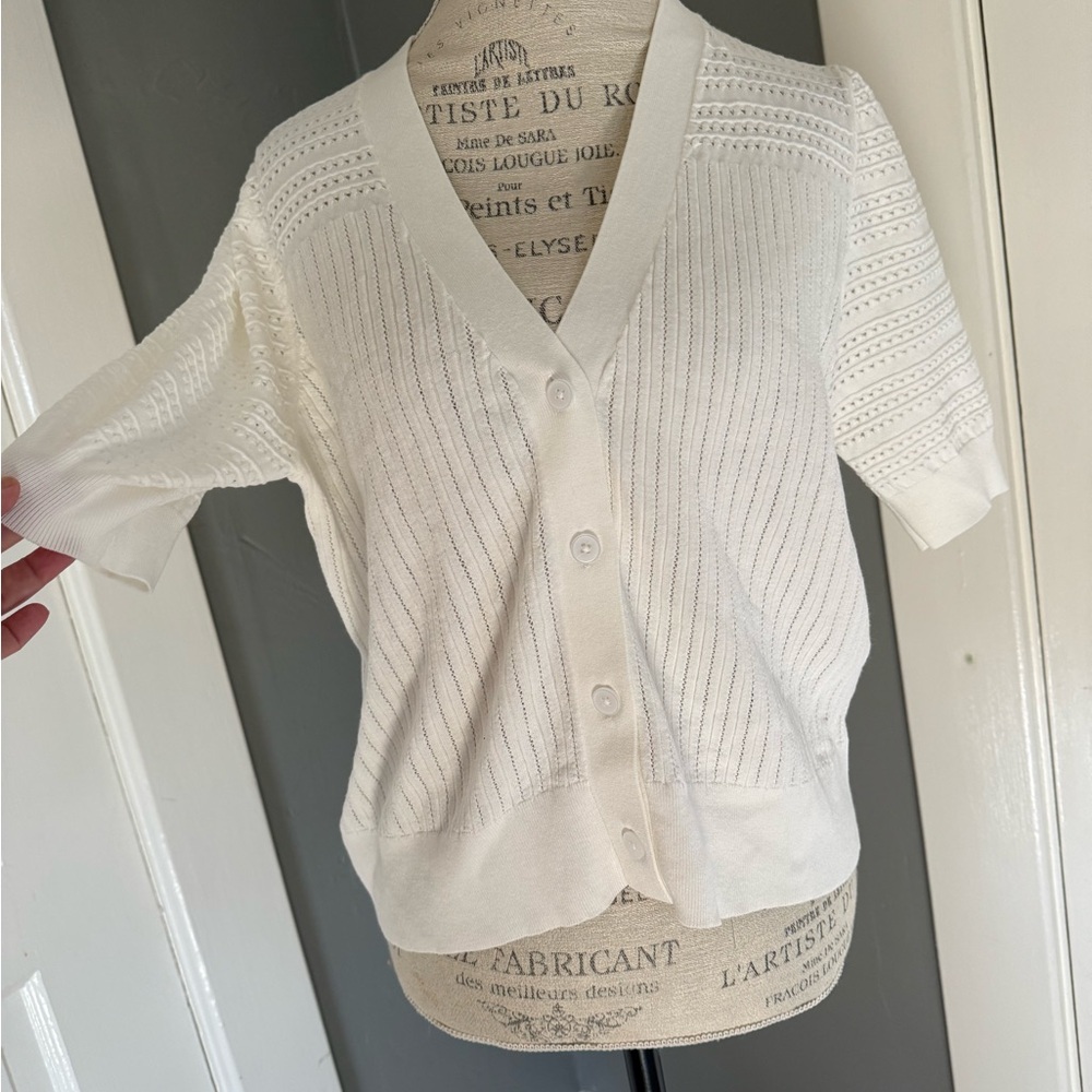 LOFT Ivory Textured Knit Cardigan